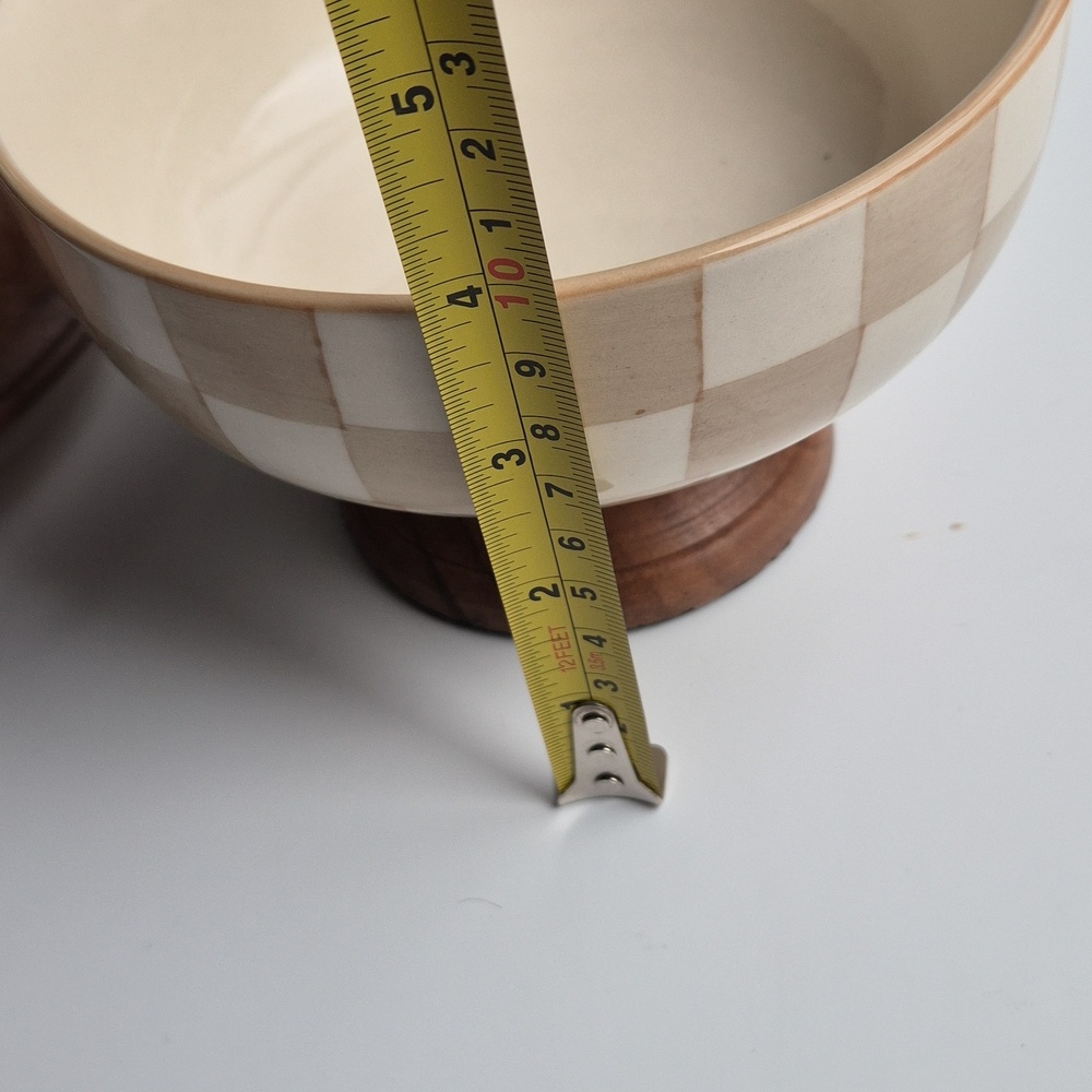 Mocha Checkered Stoneware Serving Bowl with Wooden with Lid - Picture 9 of 10